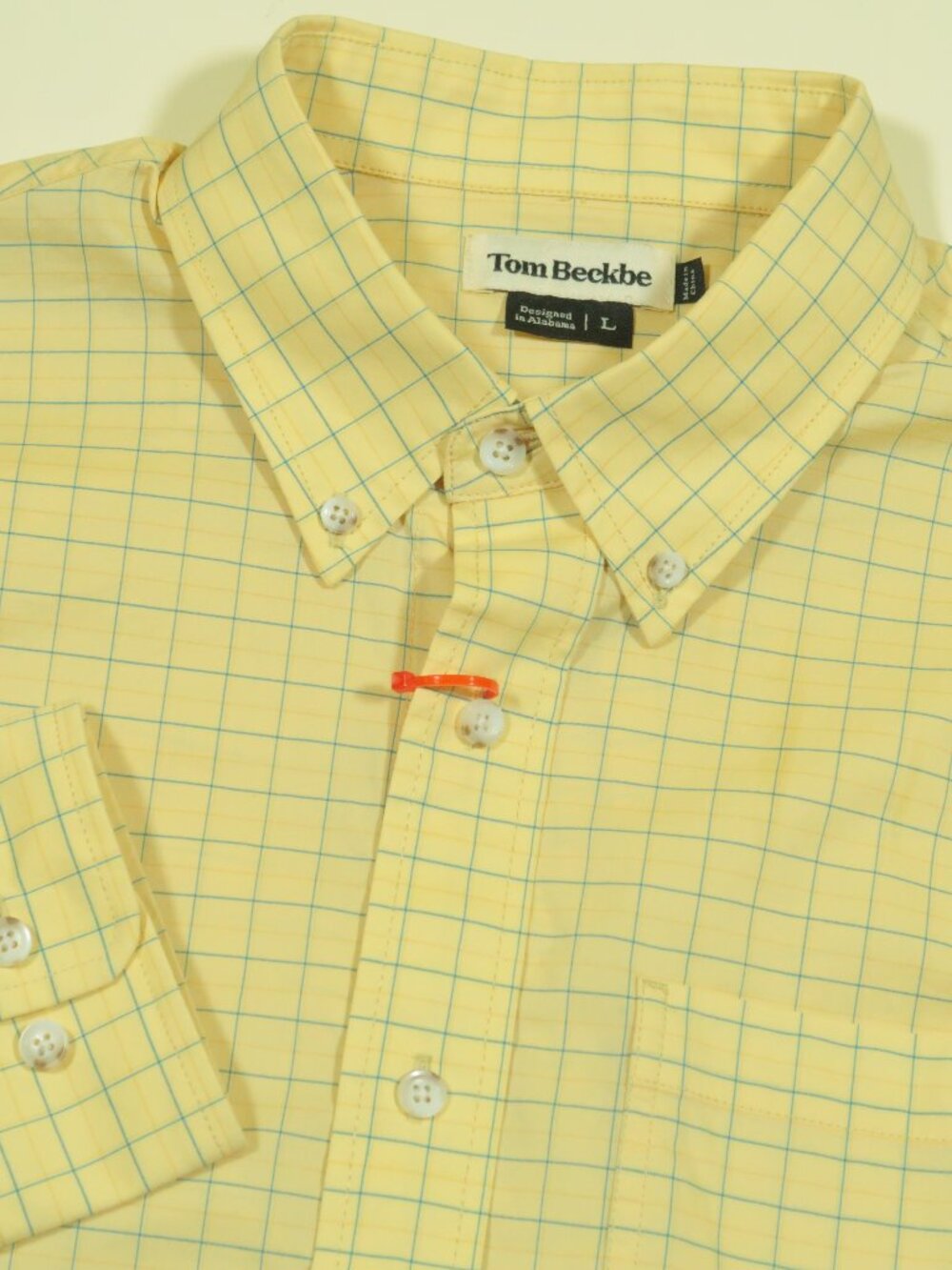 Tom Beckbe Overlayed Graph Check Performance Sport Shirt Mens L Yellow Stretch